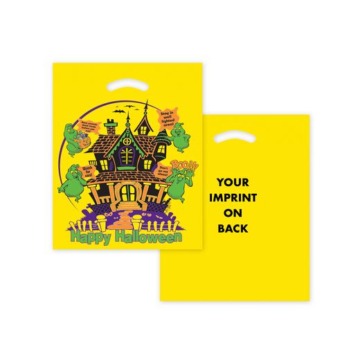 Custom Printed Halloween Stock Design Yellow Die Cut Bag • Haunted House (12"x15") - Flexo Ink - 13Y1215-FI